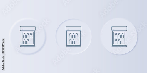 Grey Commercial refrigerator to store drinks icon isolated on grey background. Perishables for store or supermarket. Set icons in square buttons. Vector