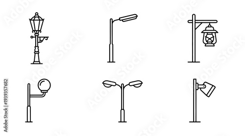 collection of street lamp, minimal thin icon vector set , white background , PNG and SVG isolate