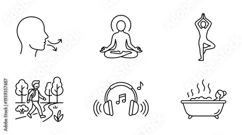 collection of stress release, minimal thin icon vector set , white background , PNG and SVG isolate