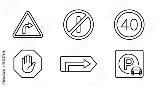 collection of street sign, minimal thin icon vector set , white background , PNG and SVG isolate