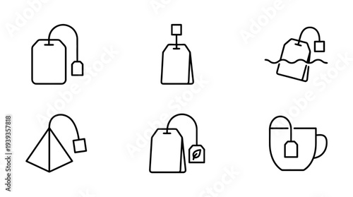 collection of tea bag, minimal thin icon vector set , white background , PNG and SVG isolate