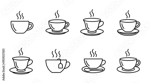 collection of teacup, minimal thin icon vector set , white background , PNG and SVG isolate