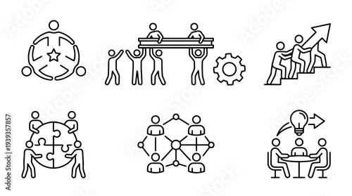 collection of teamwork people, minimal thin icon vector set , white background , PNG and SVG isolate