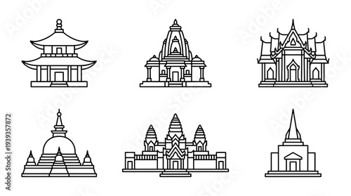 collection of temple, minimal thin icon vector set , white background , PNG and SVG isolate