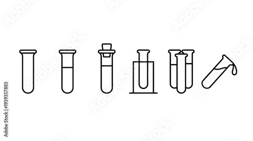collection of test tube, minimal thin icon vector set , white background , PNG and SVG isolate