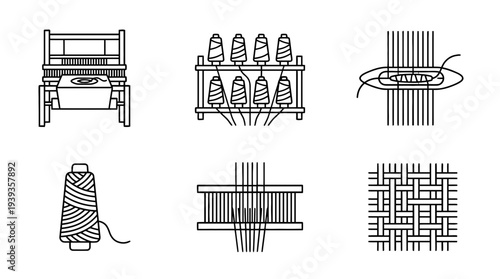 collection of textile loom, minimal thin icon vector set , white background , PNG and SVG isolate