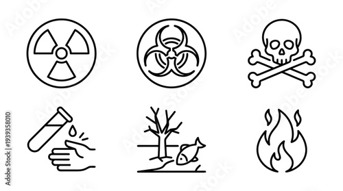 collection of toxic waste, minimal thin icon vector set , white background , PNG and SVG isolate