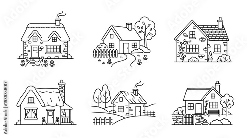 collection of traditional cottage, minimal thin icon vector set , white background , PNG and SVG isolate