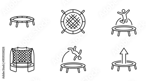 collection of trampoline, minimal thin icon vector set , white background , PNG and SVG isolate