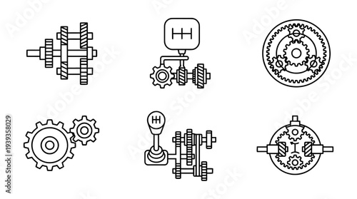 collection of transmission gear, minimal thin icon vector set , white background , PNG and SVG isolate