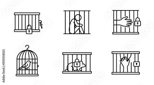 collection of trapped cage, minimal thin icon vector set , white background , PNG and SVG isolate
