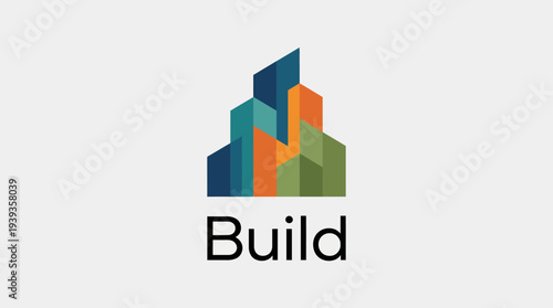This multicolored logo features ascending shapes that symbolize growth and progress, suitable for businesses in construction, real estate, and development sectors.