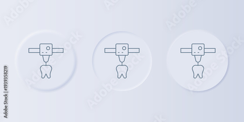 Grey 3D printer tooth icon isolated on grey background. 3d printing. Set icons in square buttons. Vector
