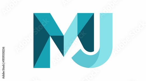 This image showcases the abstract representation of the letters MJ in varying shades of teal. It embodies creativity, modern design, and a contemporary visual identity.