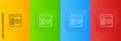 White 3D printer icon isolated on colorful background. 3d printing. Set icons in square buttons. Vector