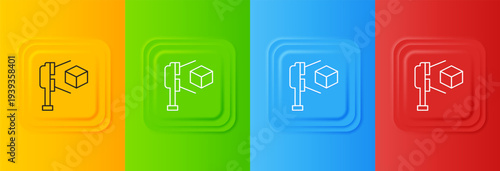 White 3D scanner with cube projection icon isolated on colorful background. Set icons in square buttons. Vector