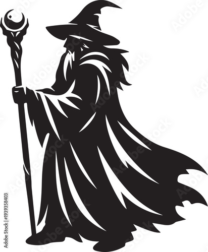 Wizard with staff vector illustration