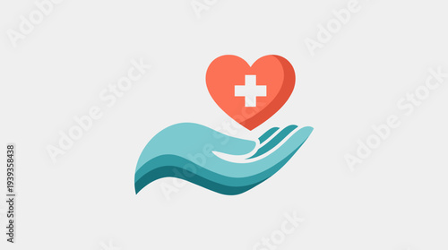 An emotive icon of a heart held in a caring hand, symbolizing compassion and healthcare, designed for projects focused on well-being and medical services.