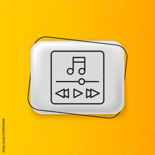 Black Music player icon isolated on yellow background. Portable music device. Silver rectangle button. Vector