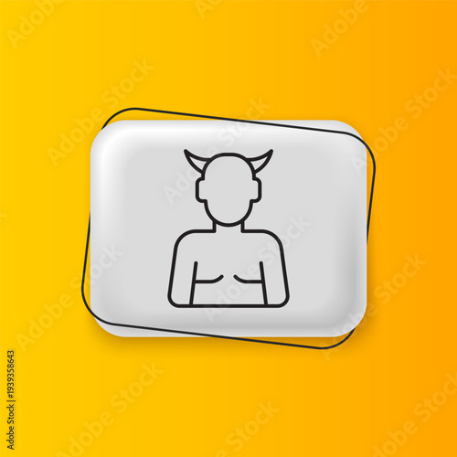 Black Krampus, heck icon isolated on yellow background. Horned devil. Traditional Christmas devil. Happy Halloween party. Silver rectangle button. Vector