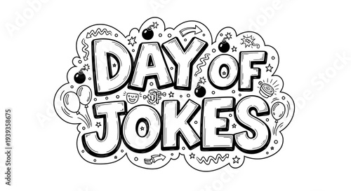 Day of jokes celebration graphic with whimsical doodles and bold text on white background