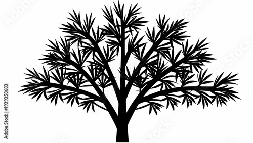 Elegant tree silhouette with lush branches and leaves