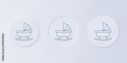 Grey Baby stroller icon isolated on grey background. Baby carriage, buggy, pram, stroller, wheel. Set icons in square buttons. Vector