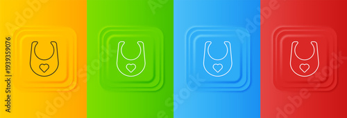 White Baby bib icon isolated on colorful background. Set icons in square buttons. Vector