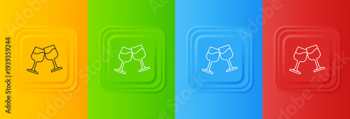 White Wine glass icon isolated on colorful background. Wineglass sign. Set icons in square buttons. Vector