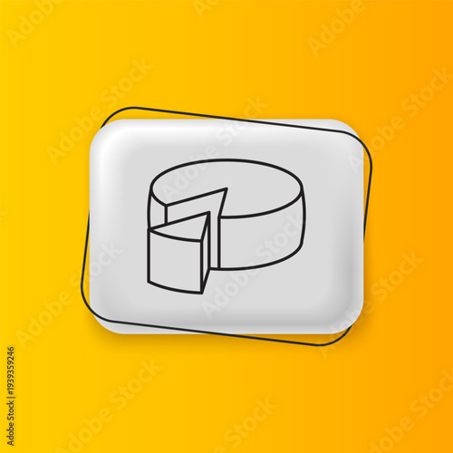 Black Cheese icon isolated on yellow background. Silver rectangle button. Vector