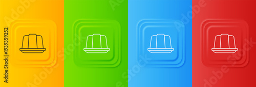White Jelly cake icon isolated on colorful background. Jelly pudding. Set icons in square buttons. Vector