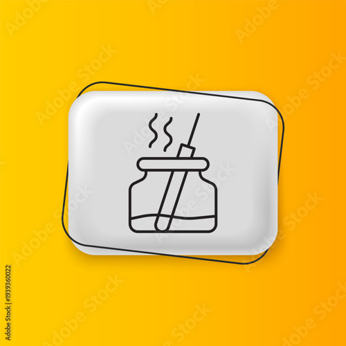 Black Aroma diffuser icon isolated on yellow background. Glass jar different with wooden aroma sticks. Silver rectangle button. Vector