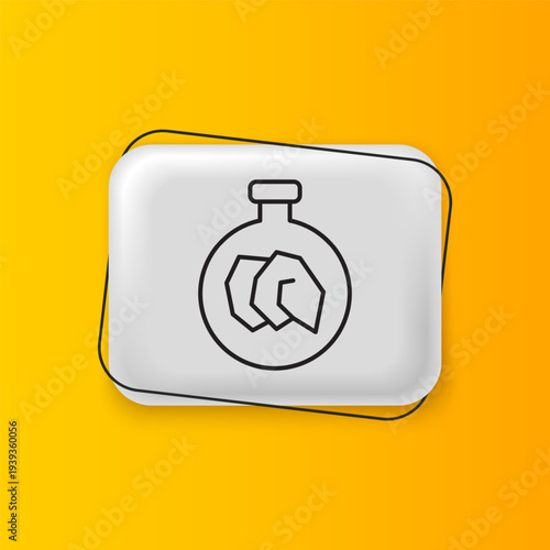 Black Exhibition with various minerals, rocks and crystals icon isolated on yellow background. Minerals exhibition, mineralogy, geology expo or museum. Silver rectangle button. Vector