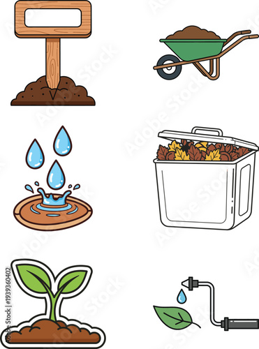 Set of 6 gardening icons vector