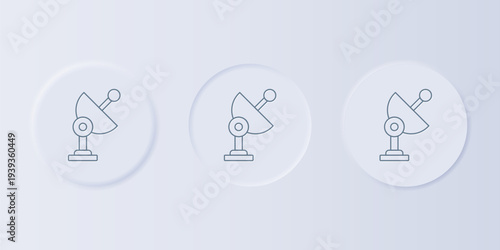 Grey Radar icon isolated on grey background. Search system. Satellite sign. Set icons in square buttons. Vector