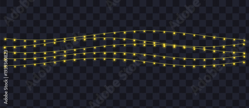 Luminous strings of warm yellow lights sparkle brightly across a dark transparent backdrop, perfect for celebrations