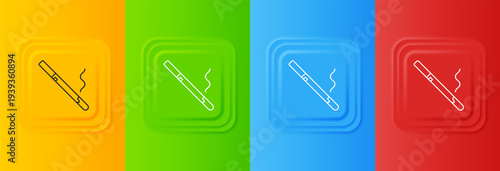 White Cigarette icon isolated on colorful background. Tobacco sign. Smoking symbol. Set icons in square buttons. Vector