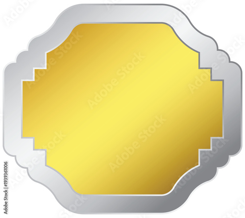 Elegant metallic gold plaque emblem with silver frame
