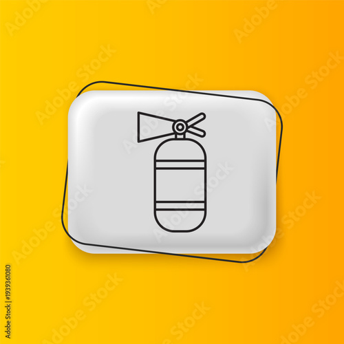 Black Fire extinguisher icon isolated on yellow background. Silver rectangle button. Vector