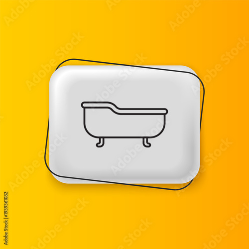 Black Bathtub icon isolated on yellow background. Silver rectangle button. Vector