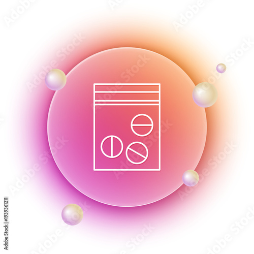 White Plastic bag of drug icon isolated on white background. Health danger. Orange and pink gradient circle background. Vector