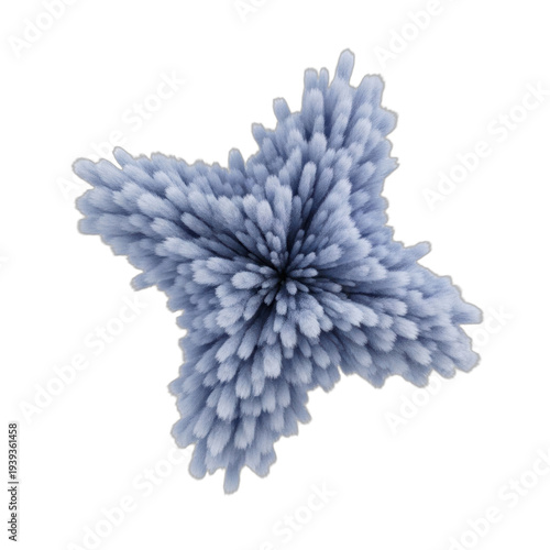 A mesmerizing abstract artwork showcasing a fuzzy blue star-like structure against a stark black backdrop.