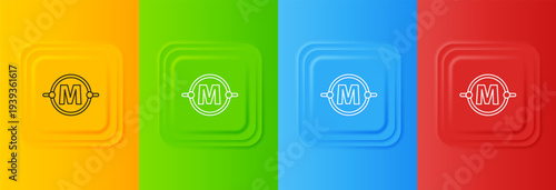 White Electric circuit scheme icon isolated on colorful background. Circuit board. Set icons in square buttons. Vector