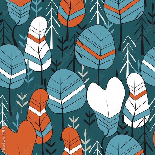 Seamless pattern with trees, plants. Color vector background. Spring, autumn tree for your design. Eco idea concept. Print design for wallpapers, fabric, textile.