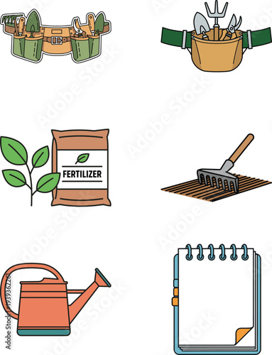 Set of 6 gardening icons vector