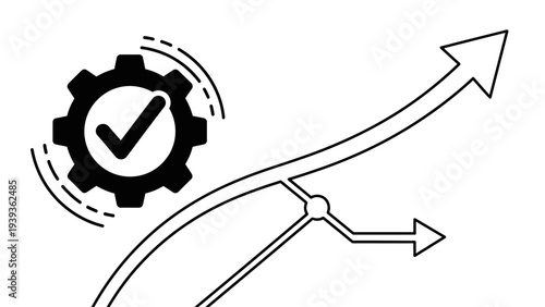 Conceptual illustration of business process optimization and strategic growth, depicting validated system settings leading to progress and successful outcomes with branching paths