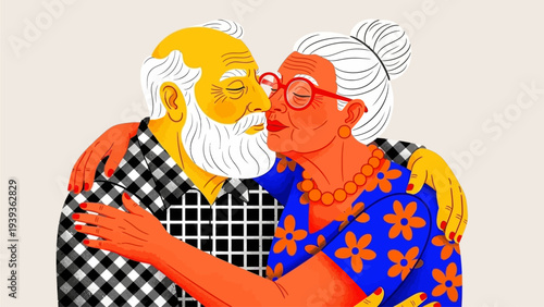 A Tender Embrace An Elderly Couple Sharing a Romantic Kiss, Illustrating Enduring Love and Companionship in Later Years