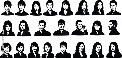 Silhouettes of professional portraits in formal attire, diverse team members illustration, vector design for business identity and avatar artwork