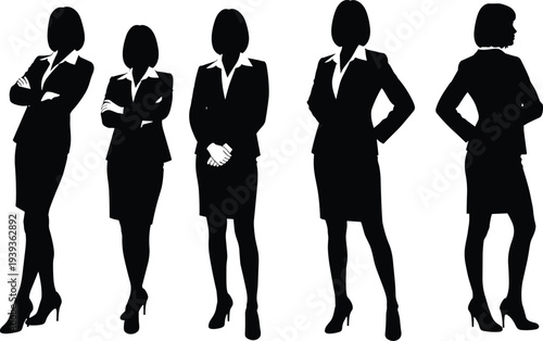 Silhouettes of professional women in business attire, vector illustration of corporate posture, workplace diversity and career representation design