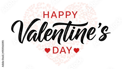 A joyful and elegant calligraphy greeting for Valentine's Day, featuring a heartfelt message framed by a delicate pattern of small hearts, perfect for expressing love and affection